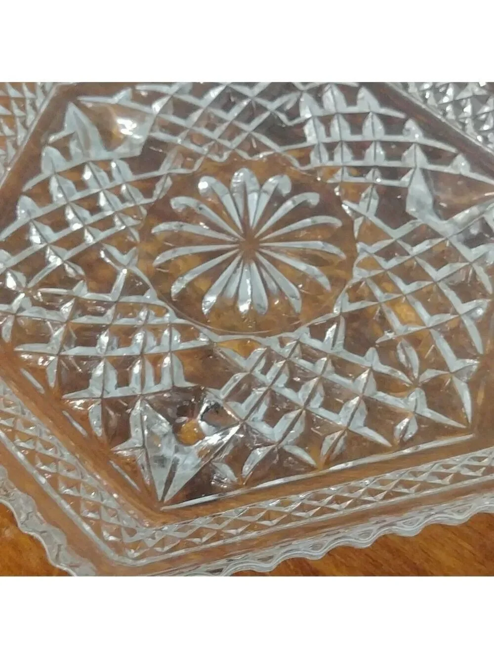 Vintage Heavy Hexagon Glass Dish